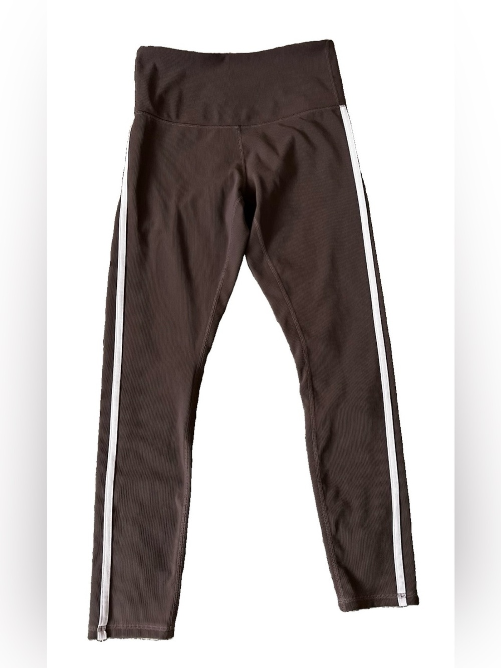 Move Theology Brown Ribbed Activewear 7/8 Leggings White Side Stripe Size M